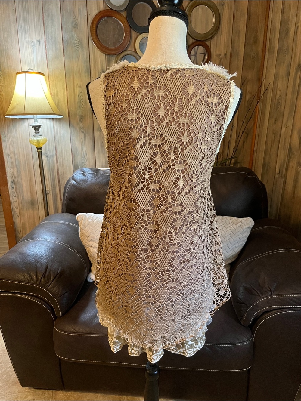 Pretty Angel Tan Crochet Linen Blend Tunic Top/Dress Boho Fairycore Feminine - Picture 6 of 10